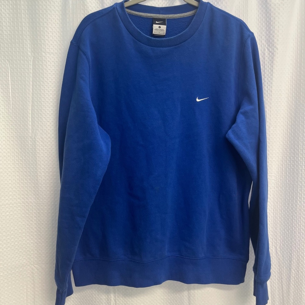 Nike Mens Royal Blue Crewneck Sweatshirt Small White Swoosh Fleece Pullover L